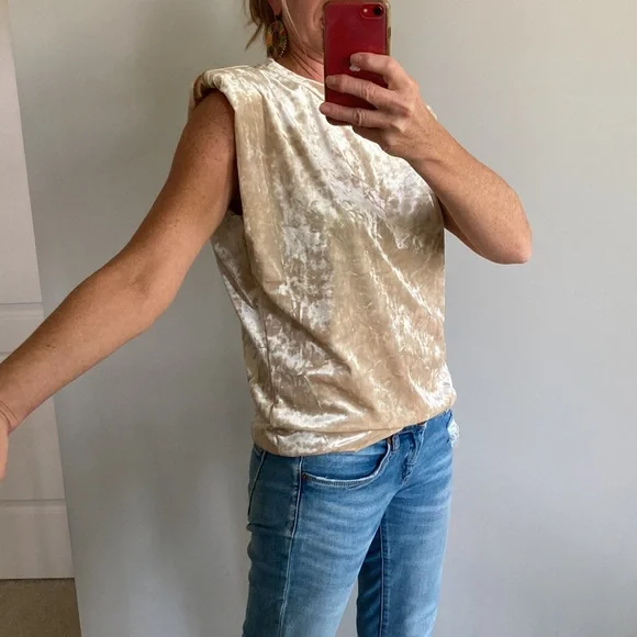 Beige Color Velvet Sleeveless Top - Picture 8 of 10